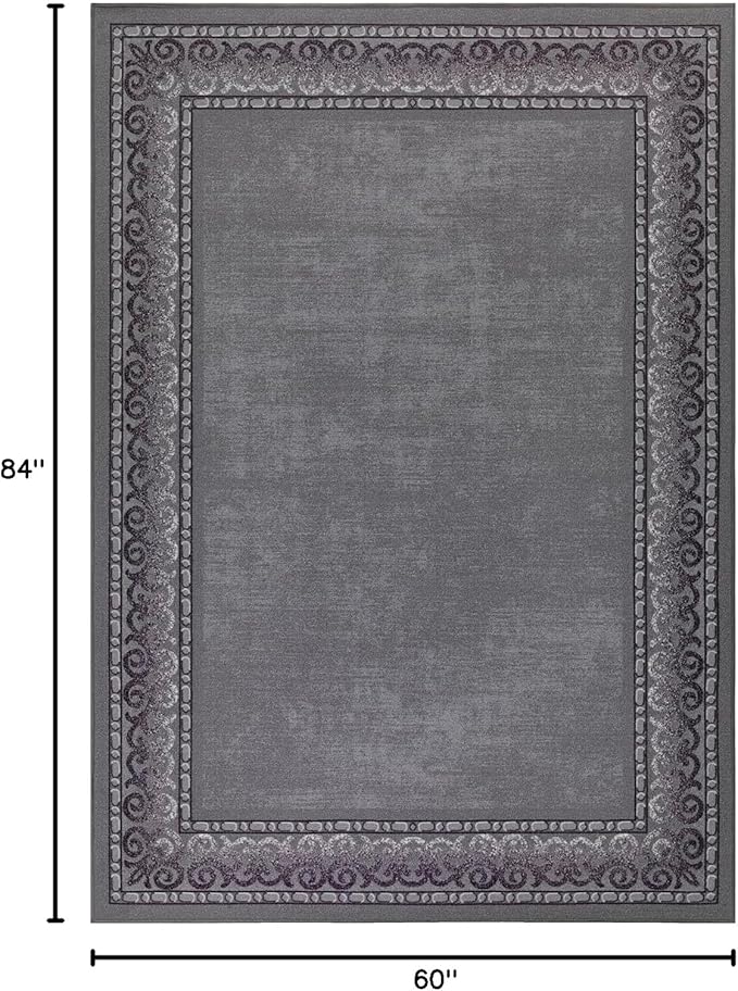 Antep Rugs Alfombras Bordered Modern 5x7 Non-Slip (Non-Skid) Low Pile Rubber Backing Indoor Area Rug (Gray, 5' x 7')