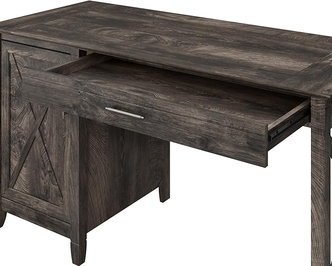Bush Furniture Key West Computer Desk with Storage | Farmhouse PC Table for Home Office in Dark Gray Hickory | 54W x 24D