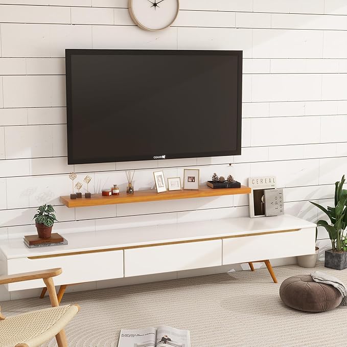 Vivelove Solid Wood Floating Shelves 48 Inches Long, 8”Deep x 1.4” Thick Wall Shelves for Bathroom, Living Room, Kitchen, Bedroom, Office, Rustic Farmhouse Home Decor, Set of 1 - Honey Oak