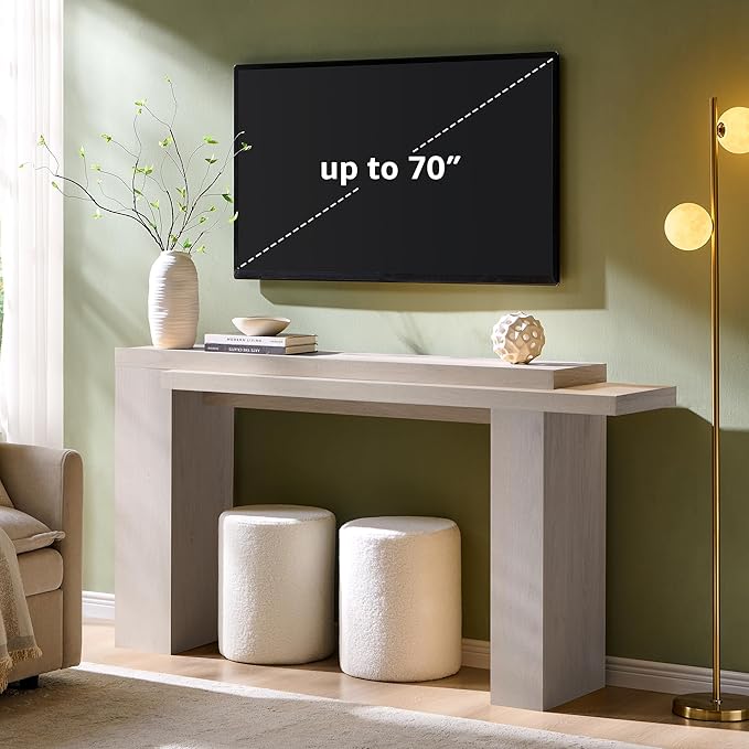 OKD 63 Inch Modern Entryway Console Table, Solid Geometry Accent Sofa Table Behind The Couch, Narrow Console Table for Entryway, Hallway, Living Room, Foyer, White Alder