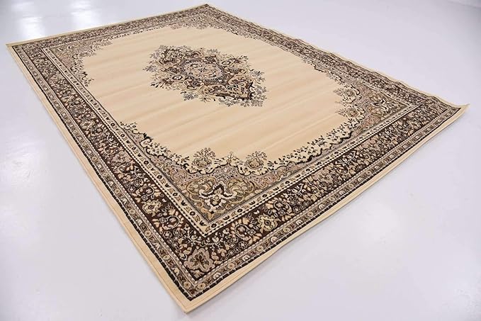 Unique Loom Reza Collection Traditional Persian Style Area Rug, Rectangular 7' 1" x 10' 0", Ivory/Brown