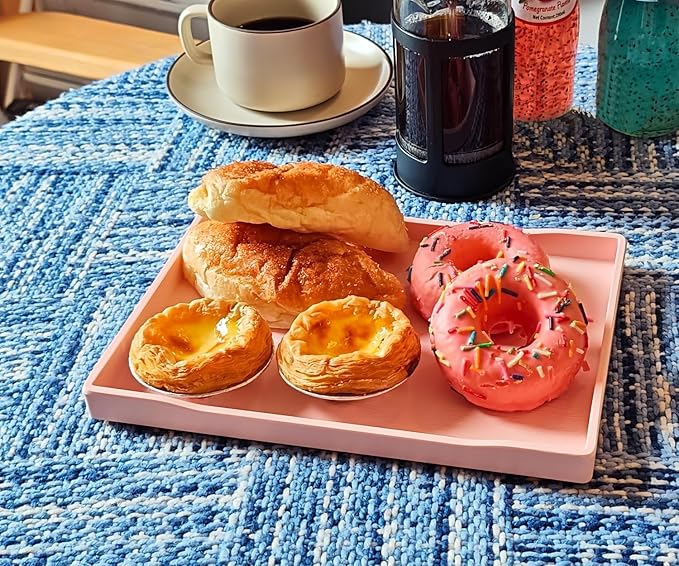 Pink Small Serving Tray (9.5 x 7 inch), Countertop Organizer for Bathtub Bathroom Vanity Items, Serving Accessory, Coffee, Drinks, Tea, Party, Spa, Perfume and Display Use.