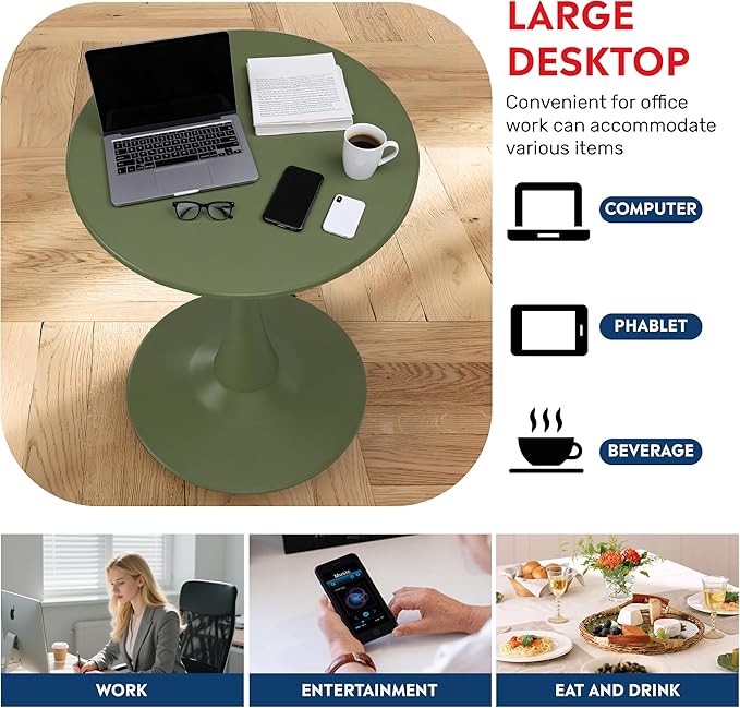 Costaelm Small Dining Table, Round PP Outdoor Table, Weather Resistant Balcony Table for Outside Poolside Deck Lawn Garden Backyard, Olive Green