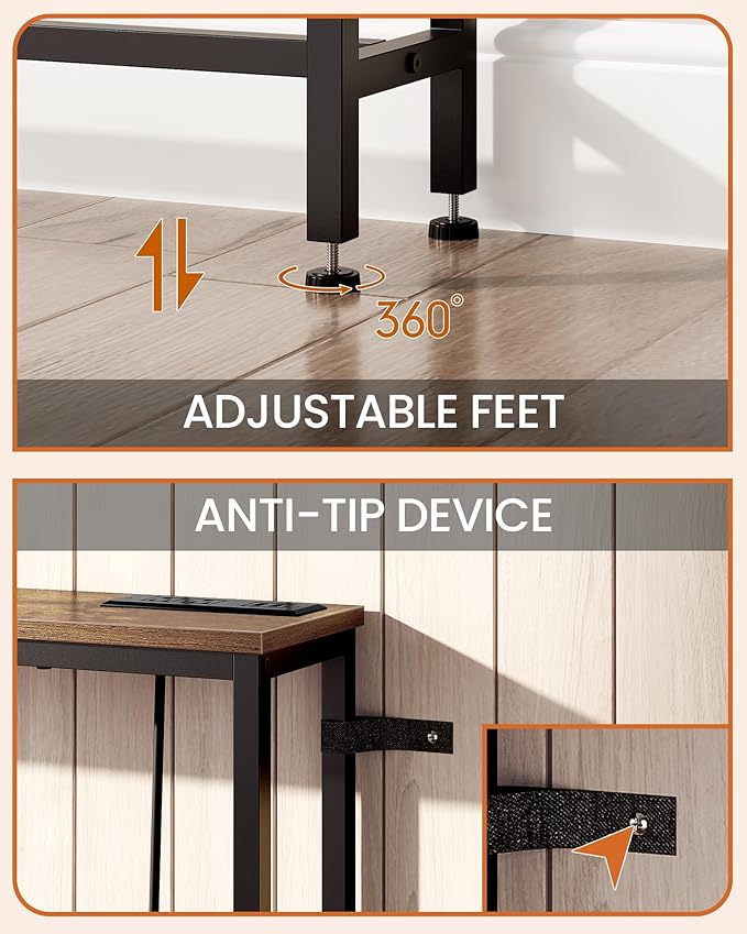 78.7'' Narrow Console Table with Power Outlet 7.1" Skinny Sofa Table, Long Behind Couch Table with Charging Station, Entryway Table for Hallway, Living Room Rustic Brown and Black TXG20UBF