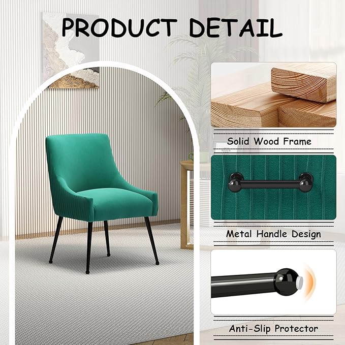 Dining Chairs Set of 4,Modern Velvet Accent Kitchen Chairs,Dark Green Striped Dining Chairs with Black Legs Upholstered Guest Chairs for Living Room/Kitchen/Restaurant/Study Room