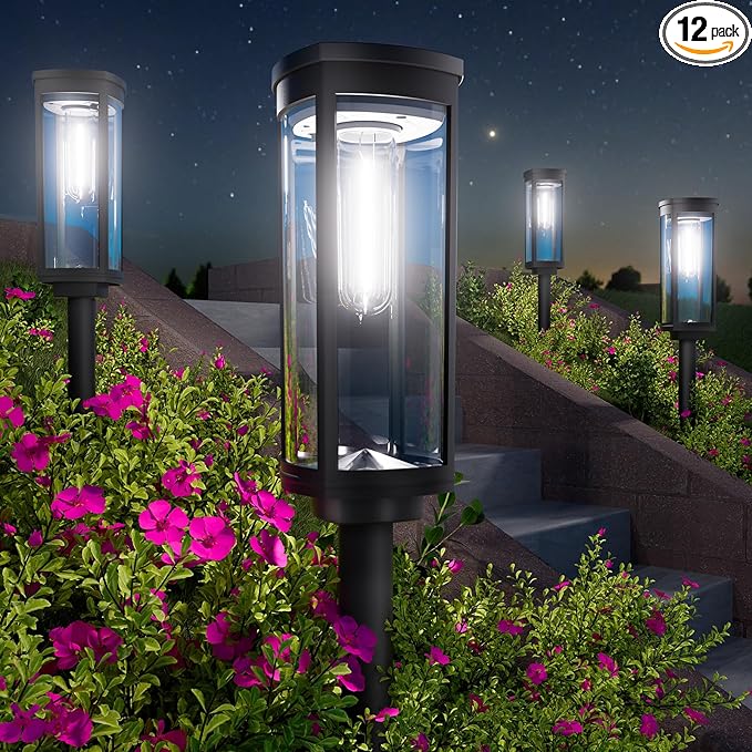 Bright Solar Pathway Lights, 12 Pack Solar Garden Lights Outdoor Waterproof IP65, Auto On/Off Outdoor Light Decorative Landscape Lighting for Walkway Driveway Lawn Patio Yard