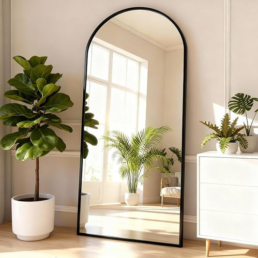 Arched Full Length Mirror,67" L x 30" W Floor Mirror, Aluminum Alloy Frame, Shatterproof Glass - Free Standing, Leaning or Wall Mounted for Bedroom, Living Room, Entryway, Modern Home (Black)