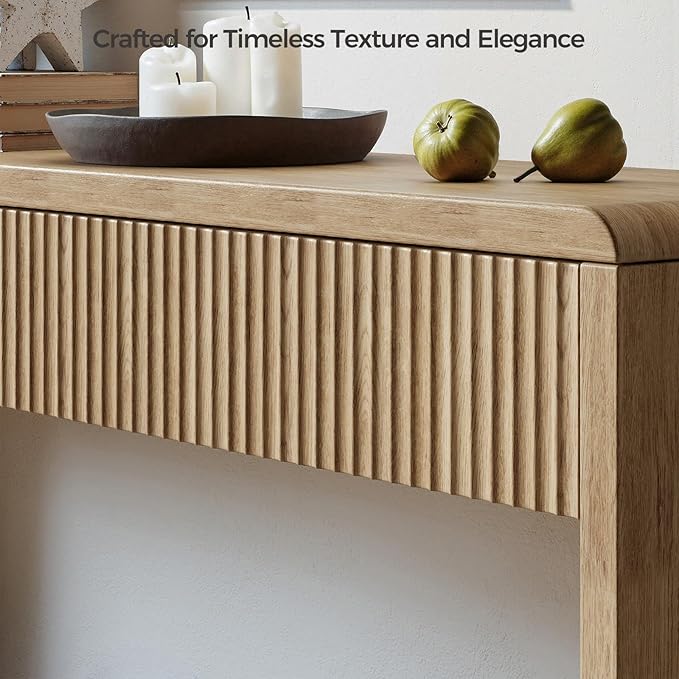 Evermagin 59'' Oak Entryway Table with Drawers, Boho Fluted Console Table, Sofa Table with Storage for Living Room, Entrance, Hallway