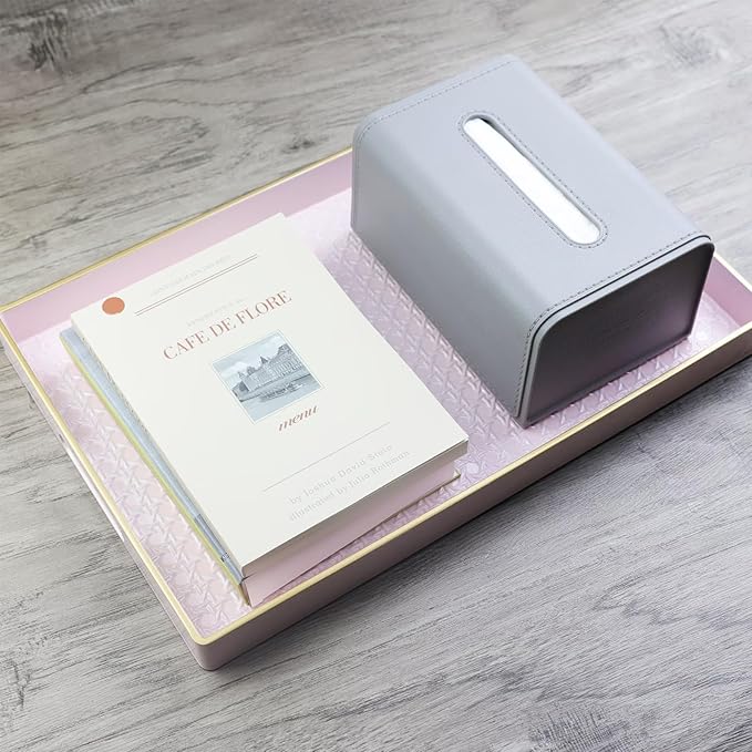 Pink Decorative Coffee Table Tray, Rectangular Plastic Serving Tray with Handles for Living Room, Ottoman, Bathroom, 15.7"*10.2"