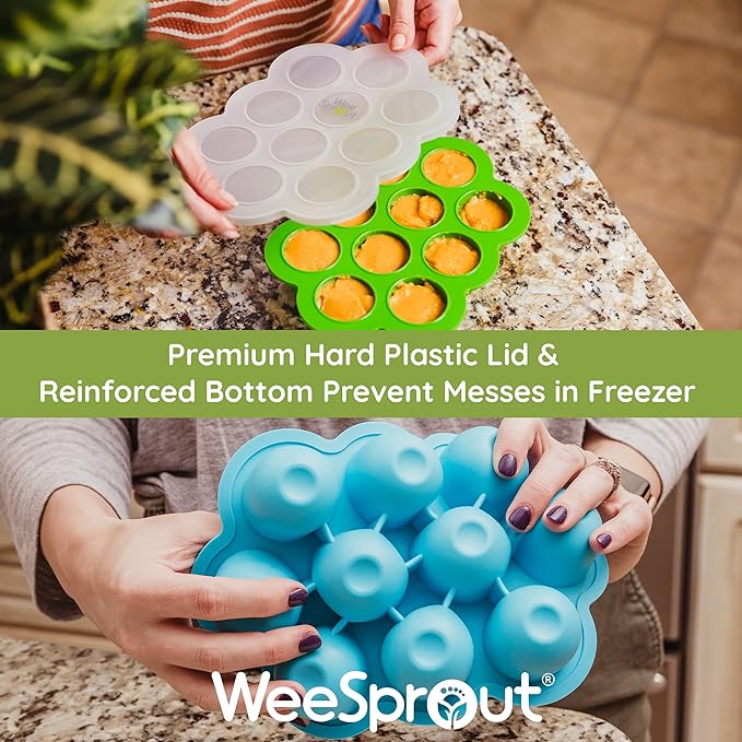 WeeSprout Silicone Freezer Tray with Clip on Lid Perfect Food Storage Container for Homemade Baby Food, Vegetable, Fruit Purees, and Breast Milk (Bright Orange, Ten 1.5 Ounce Sections)