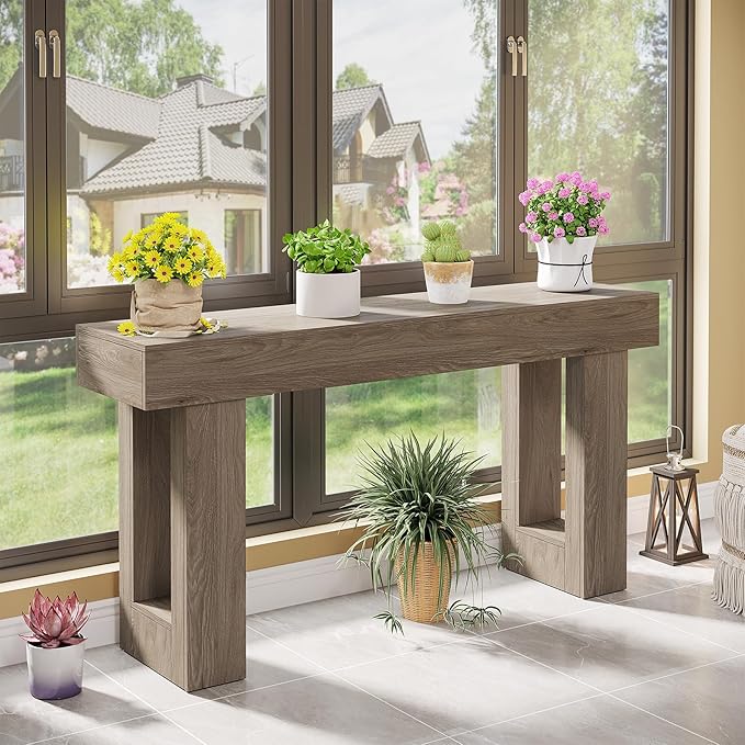 Tribesigns 63-Inch Long Console Table, Wooden Rectangular Sofa Table Behind The Couch, Farmhouse Entryway Table for Entrance, Hallway, Living Room (Grey)