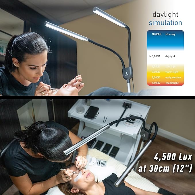 Daylight Company Gemini Floor Lamp, 2 Strobe Lamp, 4 Brightness Levels, Social Media, Nails, Salon, Beauty, Office and Much More - 4,500 LUX - 1,400 Lumen, Silver