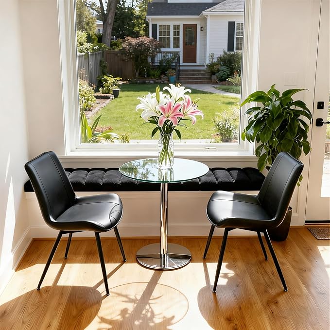 Brage Living Dining Chairs Set of 2, PU Leather Modern Armless Kitchen Dining Room Chairs, Upholstered Accent Side Chairs with Metal Legs (Black)