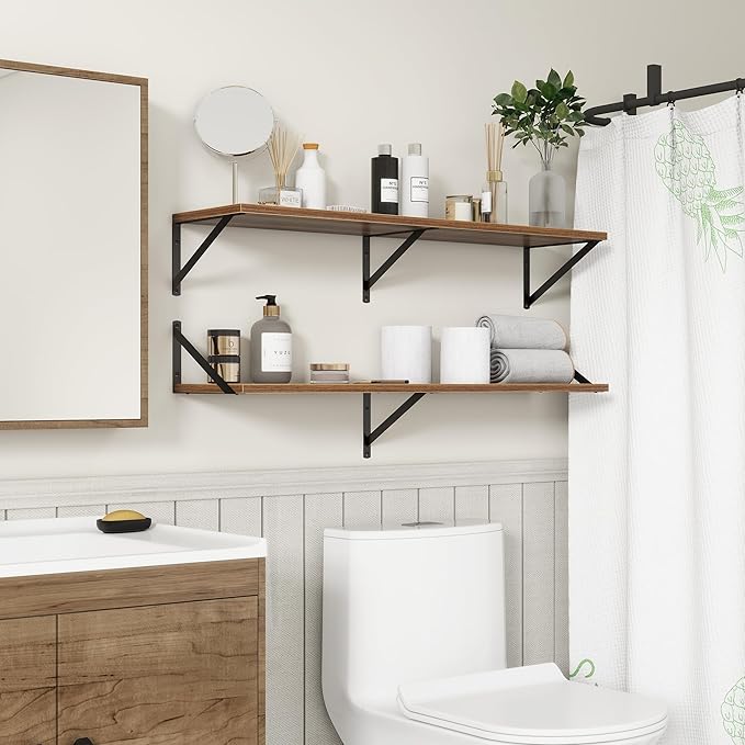 Fun Memories 40 Inch Floating Shelves, 10 Inch Deep Wall Shelf, 40 x 10 Floating Shelf Set of 2, Wood Floating Shelf Wall Mounted, Large Kitchen Living Room Bedroom Storage Shelves, Walnut