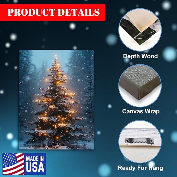 Framed Christmas Pictures Wall Decor,Vintage Pine Tree Prints,Winter Christmas Canvas Wall Art Decoration for Bedroom Bathroom Living Room Rustic Xmas Holiday Gifts (Christmas Tree 3, 20'' X 32'')