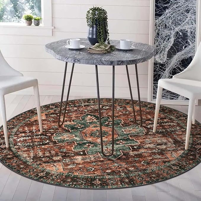 Moynesa Ultra-Thin Washable Round Rug - 4Ft Round Area Rugs for Bedroom Brown Bathroom Circle Mat, Non Slip Non Shedding Low Pile Indoor Floor Carpet for Living Room Coffee Table Kitchen, Brown