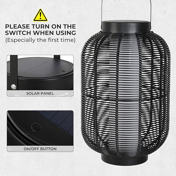 Solar Yard 1-Piece Outdoor Floor Lamp, Solar Water-Resistant Boho Lantern Lights for Outside Hanging Table Lanterns Decoration for Garden, Patio, Porch, Trees, Pathway, Cylinder Black