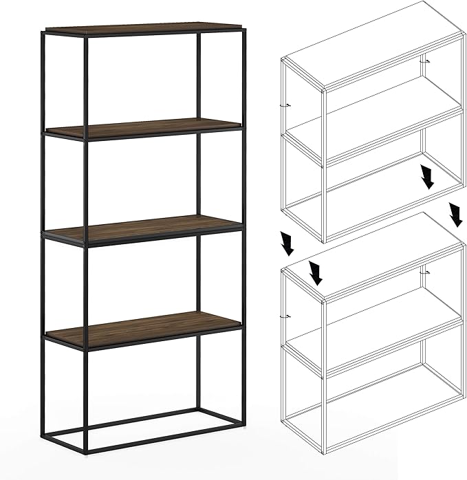 Furinno Moretti Modern Wide Stackable Metal Shelf, Columbia Walnut