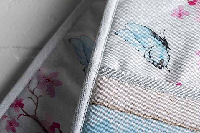 Maison d' Hermine Double Oven Mitts 100% Cotton 7"x35" Double Oven Mitt Heat Resistant BBQ Cooking Gloves with Loop, Baking, Grilling, Kitchen, Handling Hot Pans Spring Summer (Blossoms in Spring)