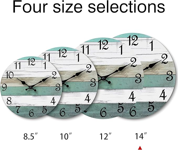 CHYLIN Wall Clock,14 Inch Wall Clocks Battery Operated Silent Non Ticking, Teal Turquoise Rustic Clock Decorative for Kitchen Bathroom Bedroom Living Room(Bronze White)