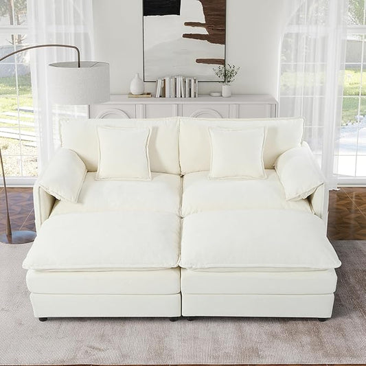 Loveseat Deep Seat Sectional Sofa Cloud Couch, Modern Chenille Comfy Upholstered Modular U Shaped Couch for Living Room, Apartment, Office (White, 75.59 Inch-U Shape)