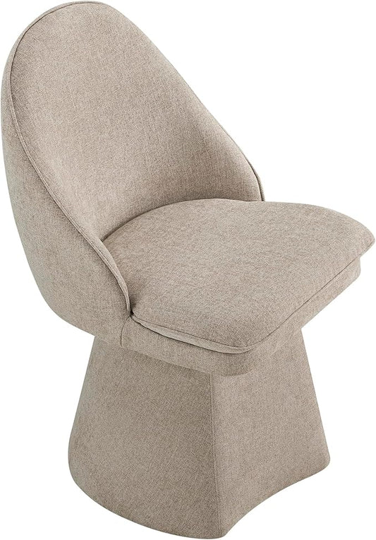 Swivel Dining Chairs Set of 1, Upholstered Mid Century Modern Deskchair with Round Back, Linen Fabric Kitchen Chairs for Dining Room, Bedroom, Dressing Room, Khaki