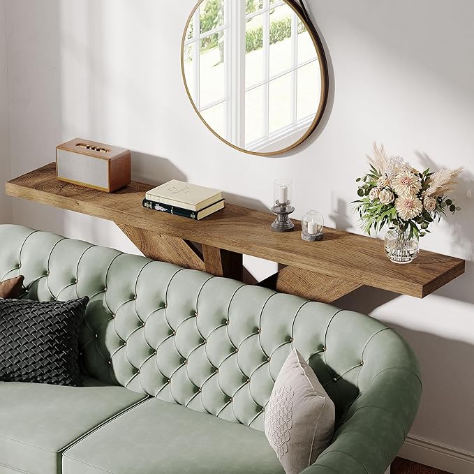 Tribesigns 70.9 Inches Long Sofa Table Behind Couch, Farmhouse Console Entry Table with Wooden Geometric Base for Entryway, Living Room, Oak Brown