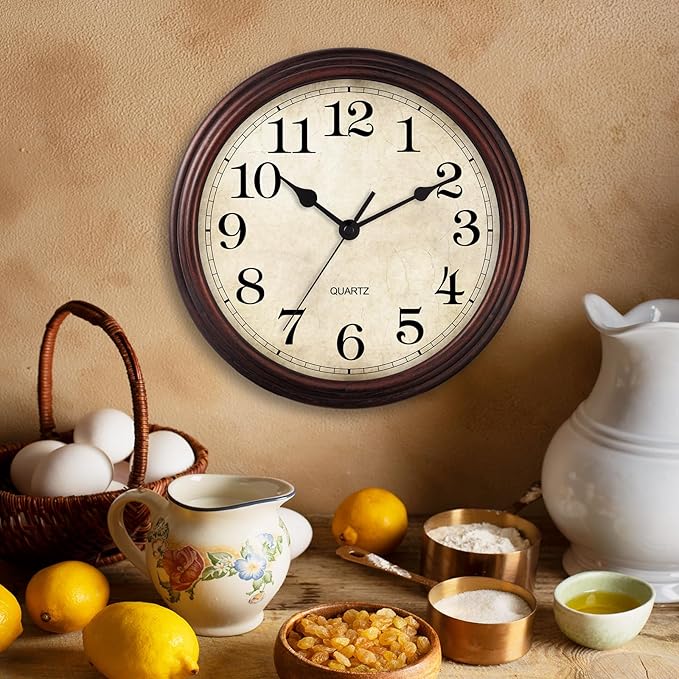 HYLANDA Wall Clock, 9 Inch Silent Non Ticking Classic Battery Operated Clocks, Decorative for Living Room, Bedrooms, Bathroom, Kitchen Office (Bronze)