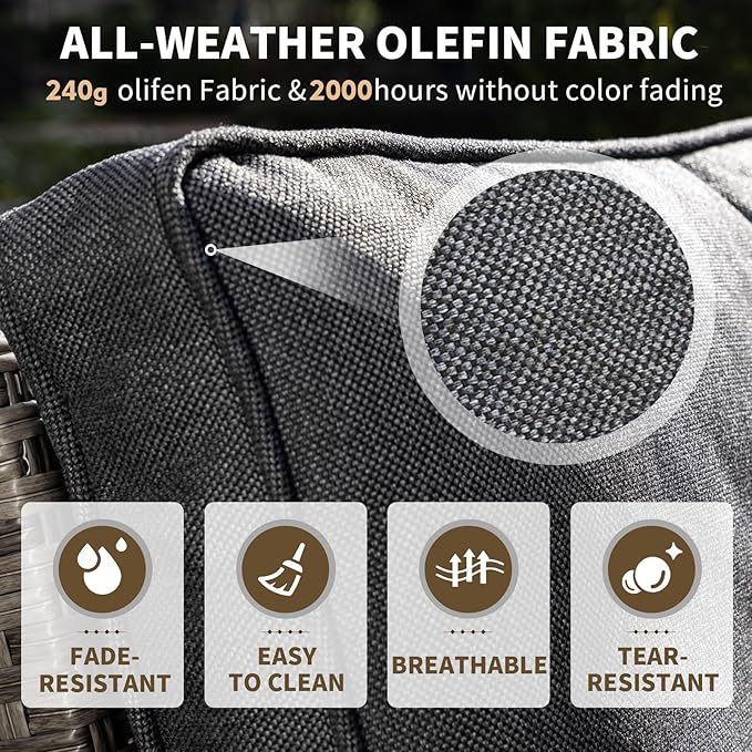 MEISSALIVVE 9 Pieces Outdoor Patio Furniture Sets,PE Wicker Patio Conversation Sets with 4 Wood Armrests Swivel Rocker Chairs，2 Ottoman and Coffee Table(Grey)