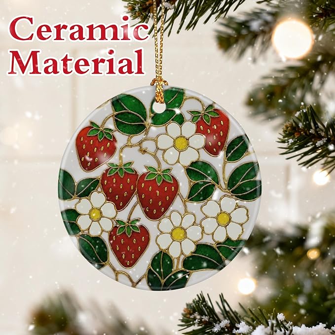 Strawberry Flower Ornament, Christmas Ornaments & Christmas Decorations for Tree, Vibrant Holiday Decor, Gift for Her, Friends & Strawberry Lovers, Gift Exchange & Gifts Idea, Giftbox Included