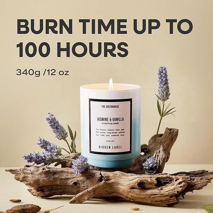 Jasmine Vanilla Scented Candle, 12oz Natural Soy Wax, 75Hours Burn Time,Clean Burn, Non Toxic, Aromatherapy Candles for Home, Stress Relief, Meditation, Yoga & Relaxation,Gifts for Women