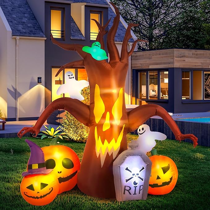 Max Fun 8FT Halloween Inflatables Decorations Inflatable Dead Tree Outdoor Decorations with LED Lights Built-in Blow Up Yard Decoration Pumpkin Ghost for Outdoor Garden Lawn(8Ft-Halloween Dead Tree)