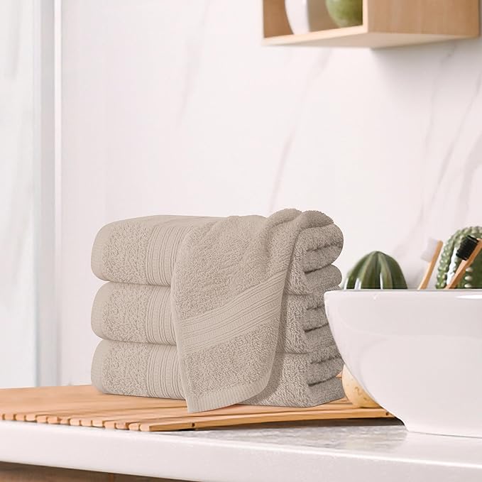 BOUTIQUO Ultra Soft Cotton 6 -Piece Hand Towel Set 16x24 Inch, Ideal for use in Bathroom, Kitchen, Gym, Spa & General Cleaning, Compact & Lightweight Multi Purpose Hand Towels - Tan