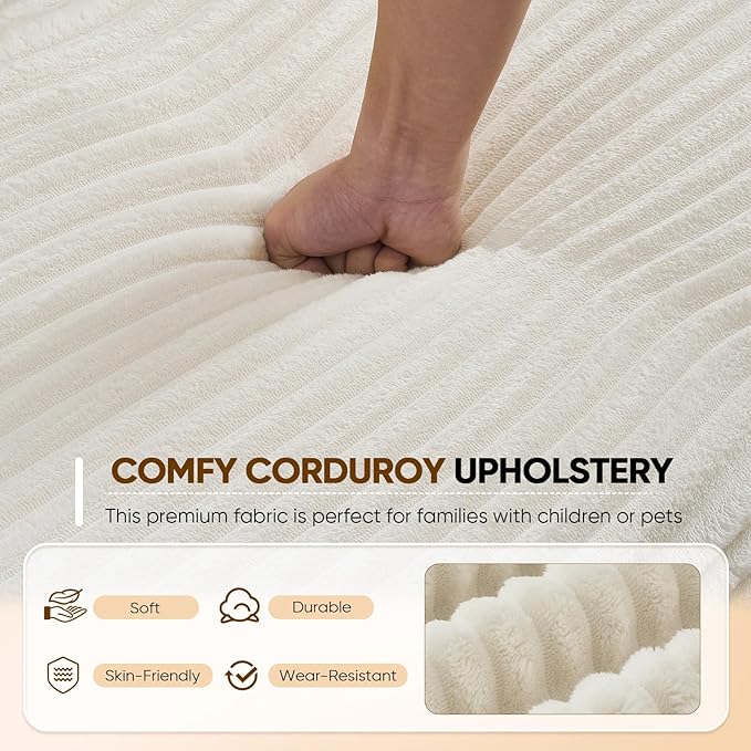 Antetek Convertible Sofa Bed, Comfy Corduroy Fluffy Love seat Sleeper Sofa, 5 in 1 Folding Couch Bed, Fold Out Floor Couch with Pillows for Bedroom, Living Room, Office, Wide Stripes, Beige