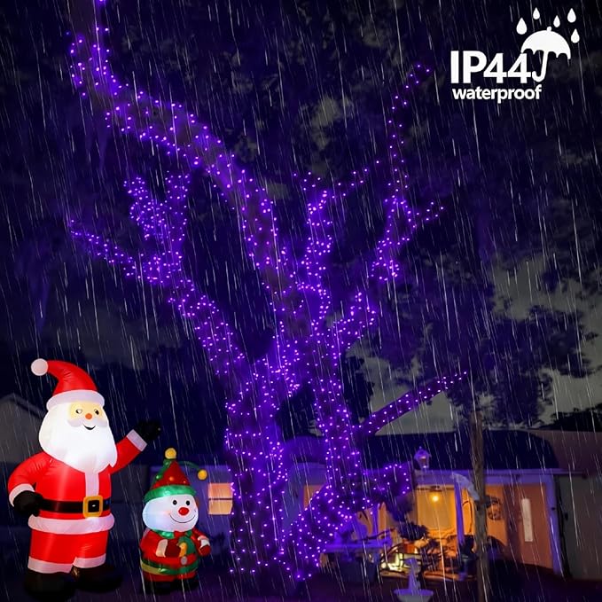 QITONG 165ft 500 LED Purple Christmas Lights, Clear Wire Outdoor String Lights with 8 Modes, Twinkle Xmas Lights Indoor Plug in
