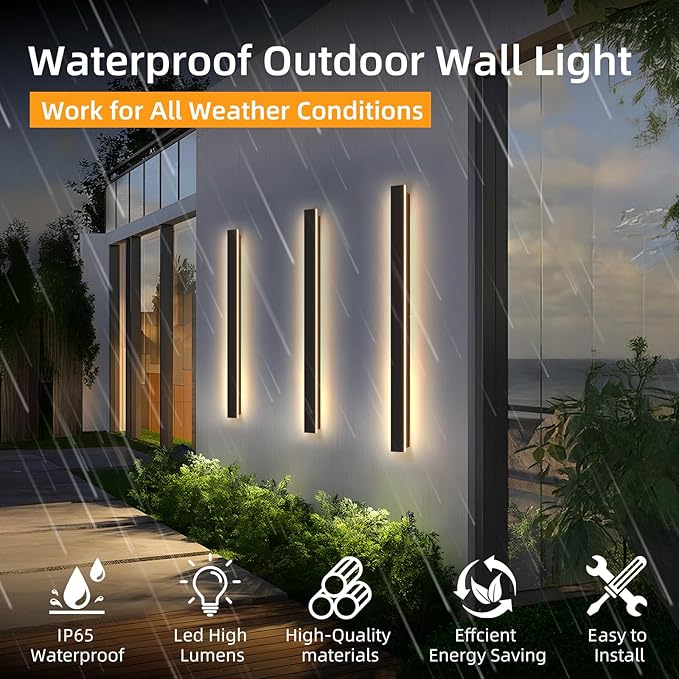 Modern Outdoor Wall Lights, 39.4Inch Black LED 3000K IP65 Waterproof Outdoor Linear Wall Sconces Exterior Lighting Fixture Porch Wall Light for House, Front Door, Garage