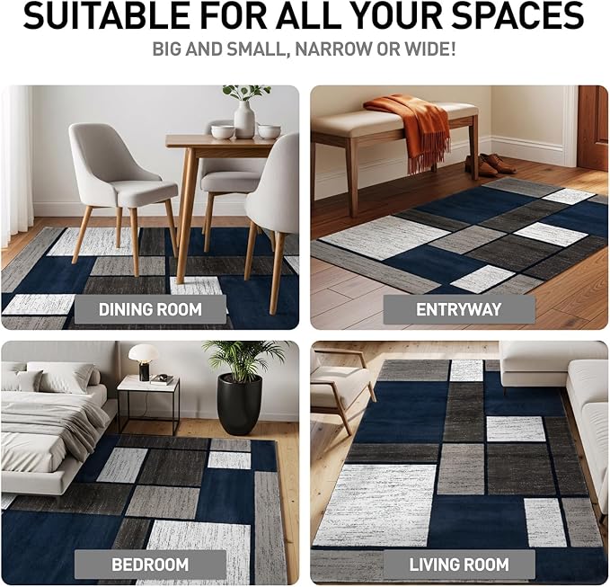 Rugshop Contemporary Modern Boxes Area Rug 6' 6" Navy (6' 6" Diameter)