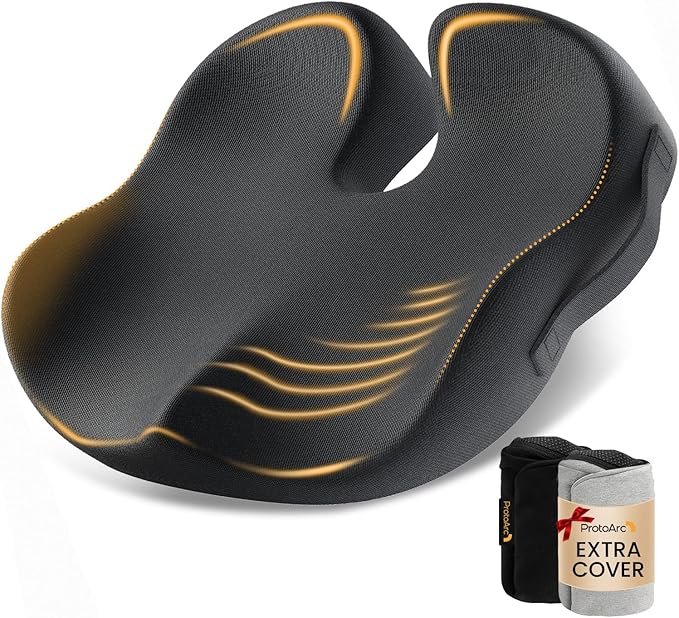 ProtoArc Extra Large Seat Cushions for Office Chairs, Ergonomic Memory Foam Seat Cushion for Home, Extra Cover, Car Seat Cushions for Driving, Pressure Relief Pad for Sciatica - Black