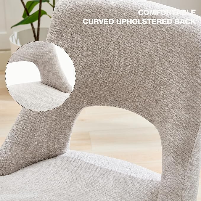 UVV Wooden Dining Chairs Set of 4, Mid Century Modern Upholstered Dining Room Chair Kitchen Chairs, Chenille Dinner Chair with Solid Wood Legs for Kitchen Dining Room, Light Grey-Chenille