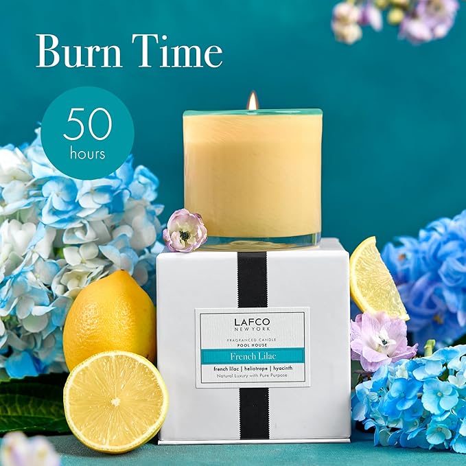 LAFCO New York Classic Candle, French Lilac - 6.5 oz - 50-Hour Burn Time - Reusable, Hand Blown Glass Vessel - Made in The USA