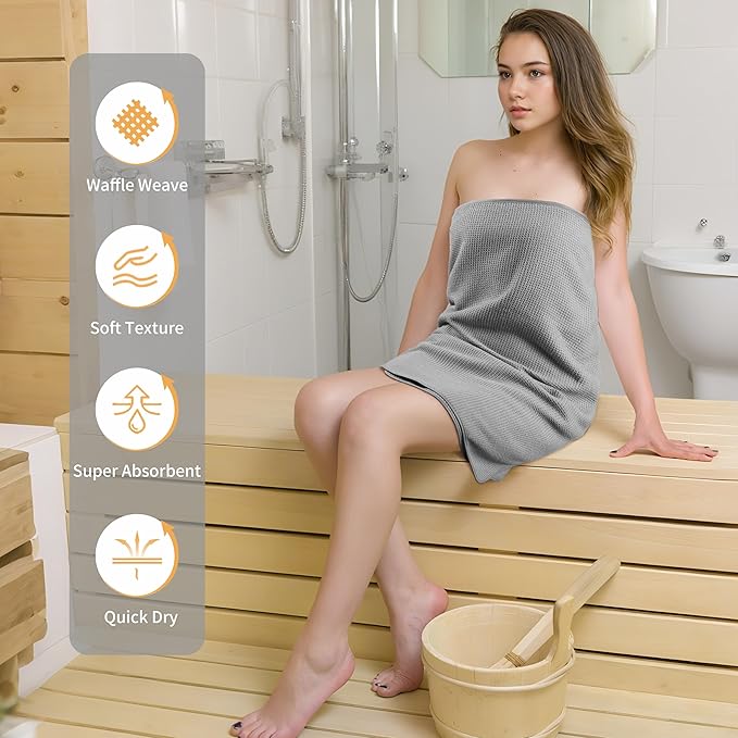 POLYTE 380 GSM Microfiber Oversize Quick Dry Lint Free Waffle Bath Towel for Body, 60 x 30 in, Set of 2