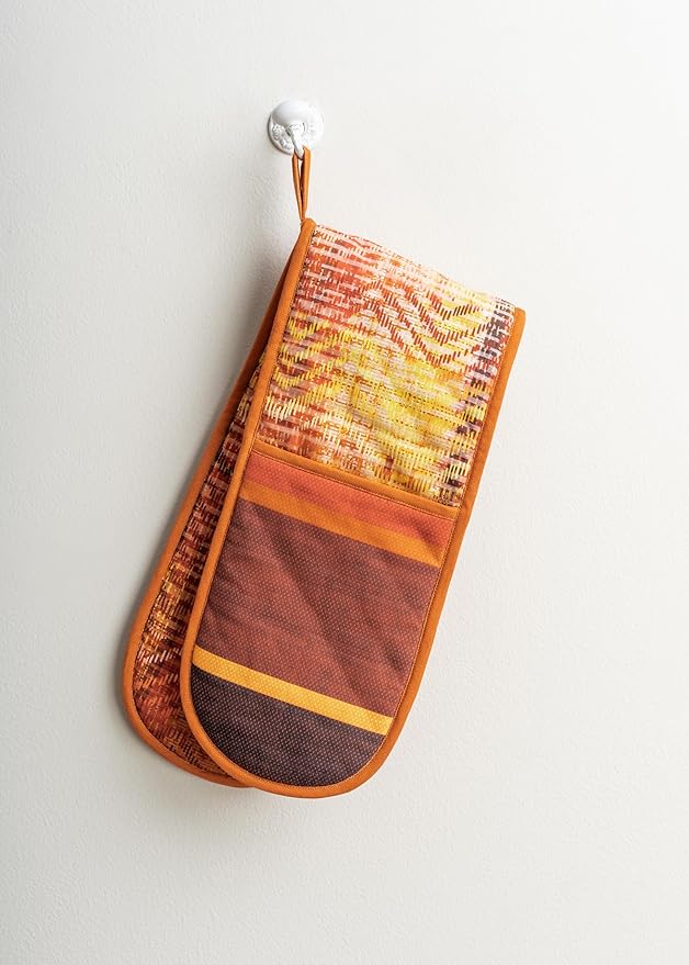 Maison d' Hermine Double Oven Mitt (7" x 35") 100% Cotton Heat Resistant BBQ Cooking Gloves with Loop for Thanksgiving Christmas Decorations Baking Cooking Handling Hot Pan (Thanksgiving Tartan)