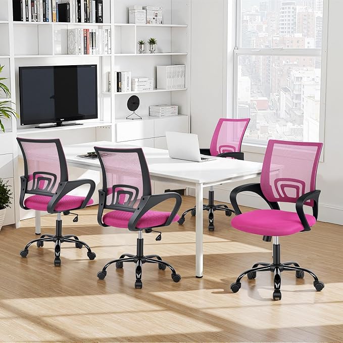 BestOffice Office Chair Ergonomic Cheap Desk Chair Mesh Computer Chair Lumbar Support Modern Executive Adjustable Stool Rolling Swivel Chair for Back Pain (Pink)