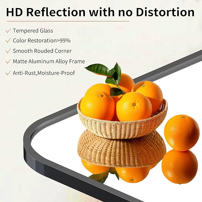 GLASHOM 30"x40" Black Arched Mirror - Wall Mounted, Aluminum Alloy Brushed Framed, Anti-Rust, Large Mirror for Over Sink, Bedroom, Entryway