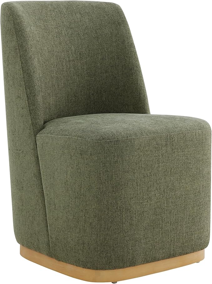 CHITA Upholstered Rolling Dining Chair on Casters Set of 2, FSC Certified Modern Fabric Dining Chair with Casters, Boucle Dining Chairs for Reading Room Kitchen Dining Room, Moss Green