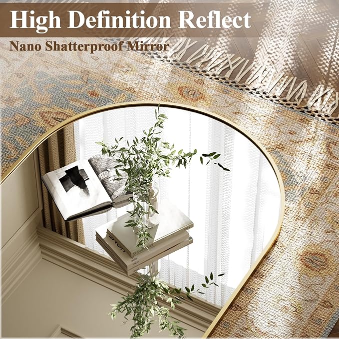 Arched Full Length Mirror 71"x26" - Floor Standing Body Mirror with Aluminum Frame,Leaning Hanging for Bedroom Cloakroom Living Room Gold