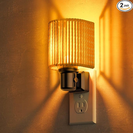 L LOHAS LED Night Lights Plug into Wall, Dimmable Night Light with Light Sensor, Amber Boho Nightlight Plug in Wall, Decorative Bohemian Nightlights Yellow Light for Bedroom Living Room Hallway, 2Pack