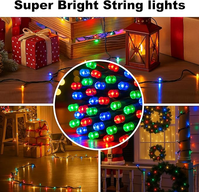 [2Pack]Connectable Christmas String Lights Multicolored, 210FT 600LED Christmas Lights for Outside/Indoor, Plug In Christmas Tree Lights with 8 Modes, TwinkleString Lights for Holiday Party