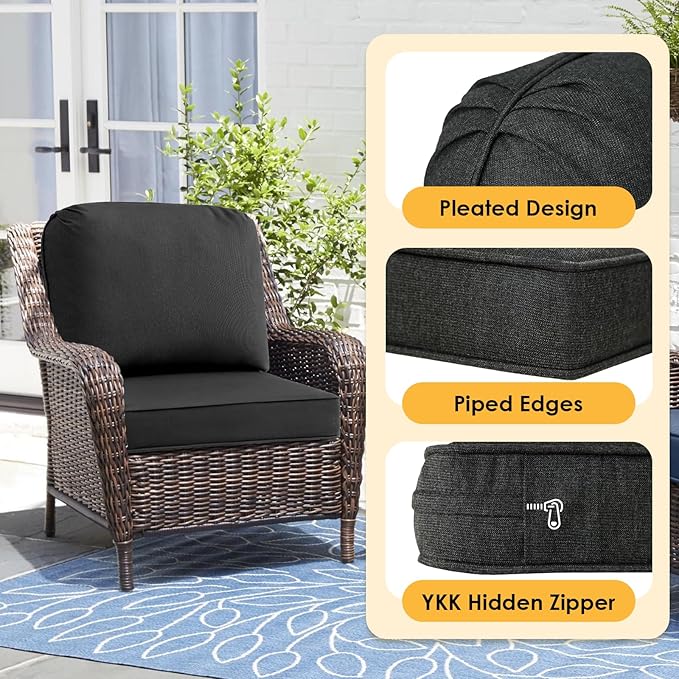 Outdoor Sunbrella Cushions for Patio Furniture Set of 2, 24"x24" Water Repellent Chair Cushions Removable Seat Bottom & Back Cushion Covers for Chair, Sofa, Couch, Spectrum Carbon