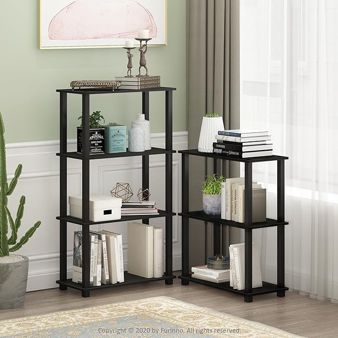 Furinno TURN-S-TUBE Storage Shelves, 3-Tier Book Shelf, Corner Shelf, Toolless Open Shelves, for Organization and Storage, Living Room, Garage, Home Office, Americano